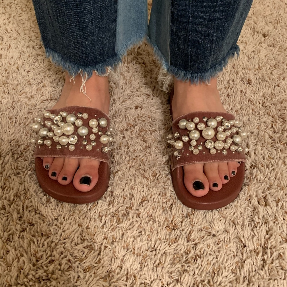 Gianni Bini Pink Embellished Slides